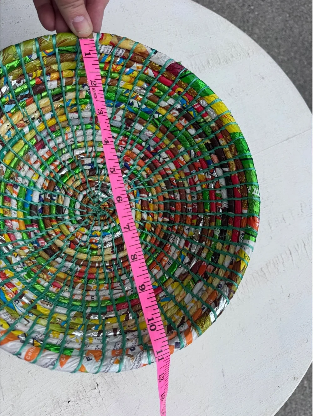 Handmade Upcycled Recycled Wrapper Basket Bowl Colorful Woven Folk Art 12”